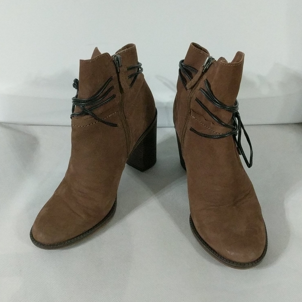 Franco Sarto Brown Leather L-Edaline Heeled Zipper Ankle Boots - size 8